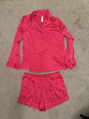 Auden Pink & Black Stripe Satin Pajama Set